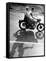 Riders Enjoying Motorcycle Riding Double-Loomis Dean-Framed Stretched Canvas