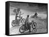 Riders Enjoying Motorcycle Riding, with One Taking a Spill-Loomis Dean-Framed Stretched Canvas