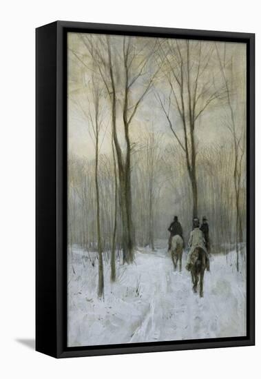 Riders in the Snow in the Haagse Bos-Anton Mauve-Framed Stretched Canvas