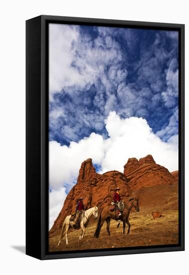 Riders Passing under the Red Rock Hills of the Big Horn Mountains-Terry Eggers-Framed Stretched Canvas