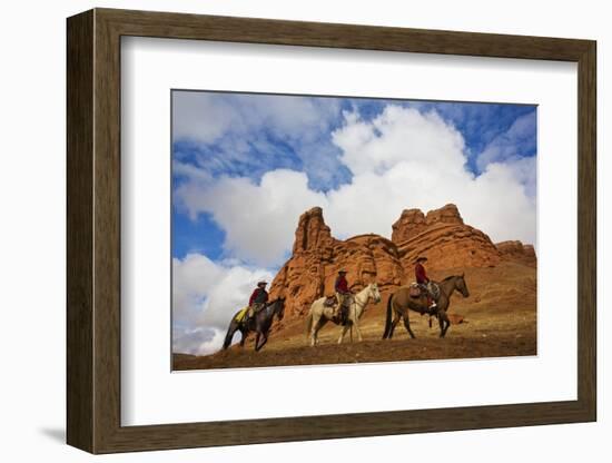 Riders Passing under the Red Rock Hills of the Big Horn Mountains-Terry Eggers-Framed Photographic Print