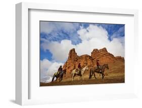 Riders Passing under the Red Rock Hills of the Big Horn Mountains-Terry Eggers-Framed Photographic Print