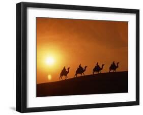 Riders Silhouetted on Camels at Sunset, Giza, Cairo, Egypt, North Africa, Africa-Nigel Francis-Framed Photographic Print