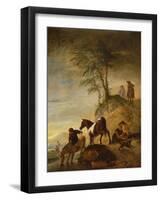 Riders Watering their Horses (Panel)-Philips Wouwermans Or Wouwerman-Framed Giclee Print