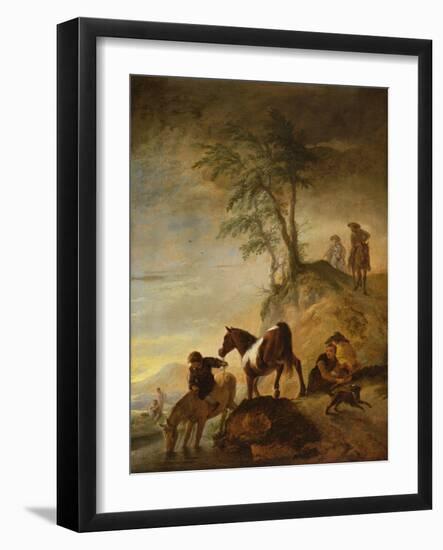 Riders Watering their Horses (Panel)-Philips Wouwermans Or Wouwerman-Framed Giclee Print