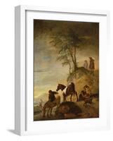 Riders Watering their Horses (Panel)-Philips Wouwermans Or Wouwerman-Framed Giclee Print