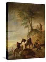 Riders Watering their Horses (Panel)-Philips Wouwermans Or Wouwerman-Stretched Canvas