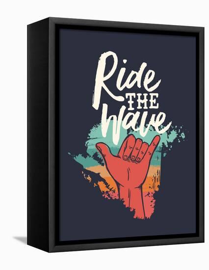 Ridew the Wave - Vintage Beach Surf Sign-cienpies-Framed Stretched Canvas