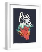 Ridew the Wave - Vintage Beach Surf Sign-cienpies-Framed Art Print