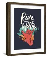 Ridew the Wave - Vintage Beach Surf Sign-cienpies-Framed Art Print