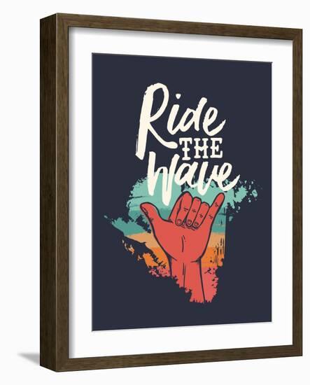 Ridew the Wave - Vintage Beach Surf Sign-cienpies-Framed Art Print