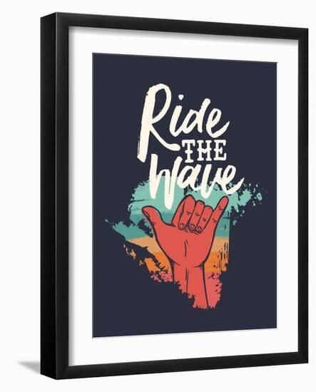 Ridew the Wave - Vintage Beach Surf Sign-cienpies-Framed Art Print