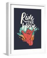 Ridew the Wave - Vintage Beach Surf Sign-cienpies-Framed Art Print