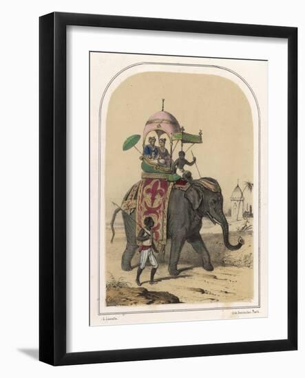 Riding an Indian Elephant in a Howdah-Louis Lassalle-Framed Photographic Print