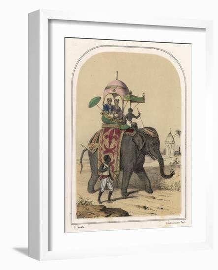 Riding an Indian Elephant in a Howdah-Louis Lassalle-Framed Photographic Print