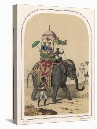 Riding an Indian Elephant in a Howdah-Louis Lassalle-Stretched Canvas
