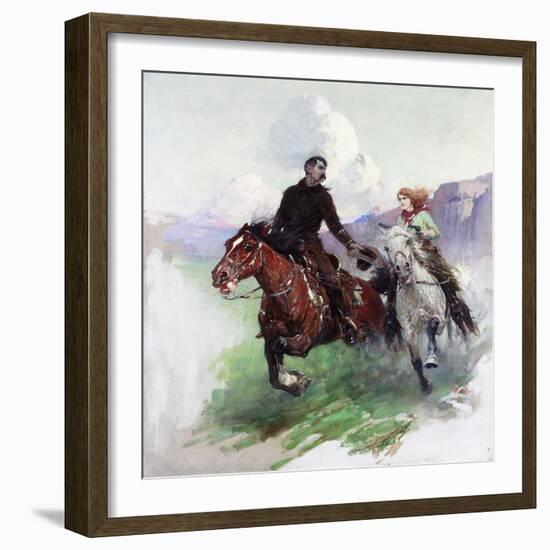 Riding Hard with Two Shooters, 1919-Frank Tenney Johnson-Framed Giclee Print