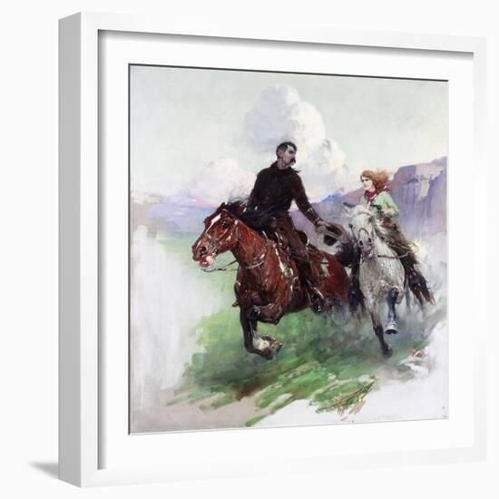 Riding Hard with Two Shooters, 1919-Frank Tenney Johnson-Framed Giclee Print