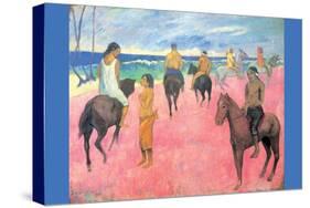 Riding on the Beach-Paul Gauguin-Stretched Canvas