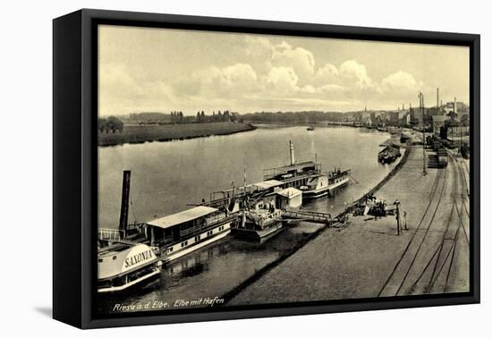 Riesa an Elbe, Dampferanlegestelle, Dampfer Saxonia-null-Framed Stretched Canvas