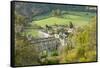 Rievaulx Abbey and remote village near Helmsley in North Yorkshire, England, United Kingdom, Europe-John Potter-Framed Stretched Canvas