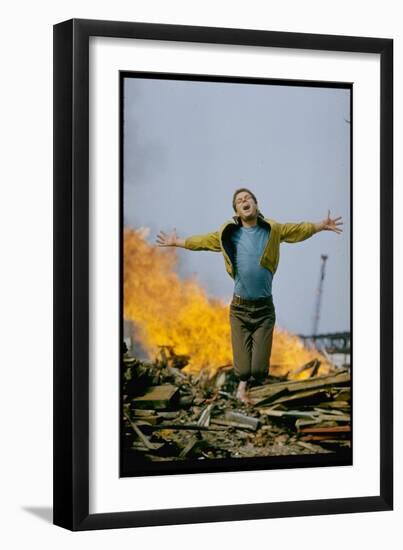 Riff Leaps over Smoldering Rubble, Scene from West Side Story-Gjon Mili-Framed Photographic Print