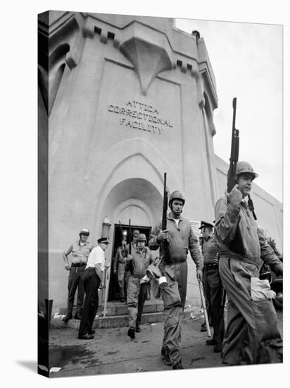 Rifle Toting National Guardmen Exit Attica Prison after Putting Down an Inmate Revolt-null-Stretched Canvas