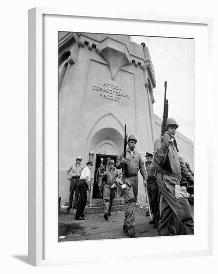 Rifle Toting National Guardmen Exit Attica Prison after Putting Down an Inmate Revolt-null-Framed Photographic Print