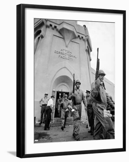 Rifle Toting National Guardmen Exit Attica Prison after Putting Down an Inmate Revolt-null-Framed Photographic Print