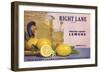 Right Lane Brand - Oxnard, California - Citrus Crate Label-Lantern Press-Framed Art Print