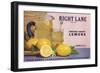 Right Lane Brand - Oxnard, California - Citrus Crate Label-Lantern Press-Framed Art Print