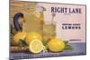 Right Lane Brand - Oxnard, California - Citrus Crate Label-Lantern Press-Mounted Art Print