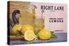 Right Lane Brand - Oxnard, California - Citrus Crate Label-Lantern Press-Stretched Canvas