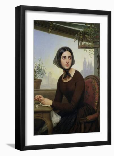 Rigolette Trying to Distract Herself During Germain's Absence, 1844-Joseph Desire Court-Framed Giclee Print