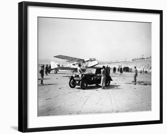 Riley Kestrel and a Dragon Aircraft on a Beach, 1934-null-Framed Photographic Print