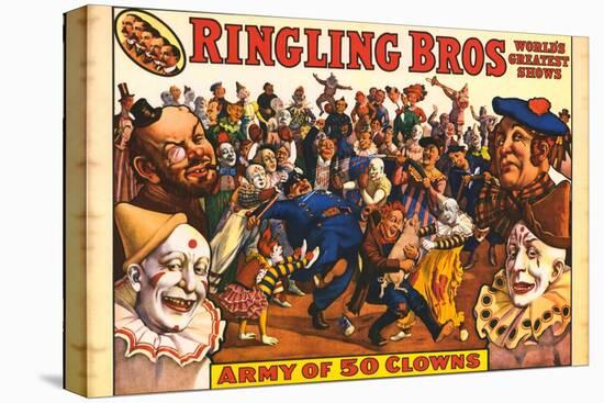 Ringling Bros - Army of 50 Clowns, 1960-null-Stretched Canvas