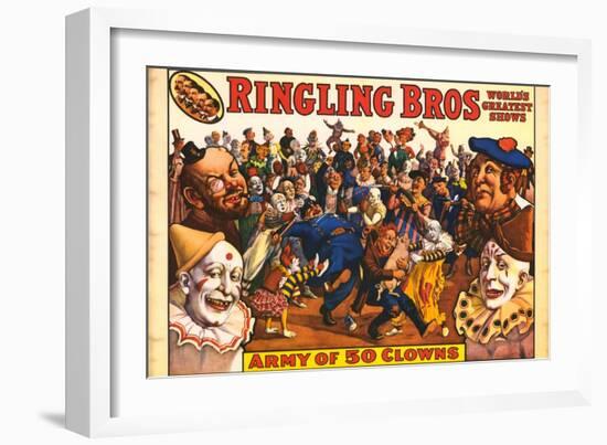 Ringling Bros - Army of 50 Clowns, 1960-null-Framed Art Print