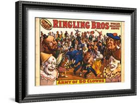 Ringling Bros - Army of 50 Clowns, 1960-null-Framed Art Print