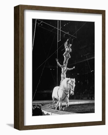 Ringling Brothers' Barnum and Bailey Circus Performers Riding on Back of Horse-Ralph Morse-Framed Photographic Print