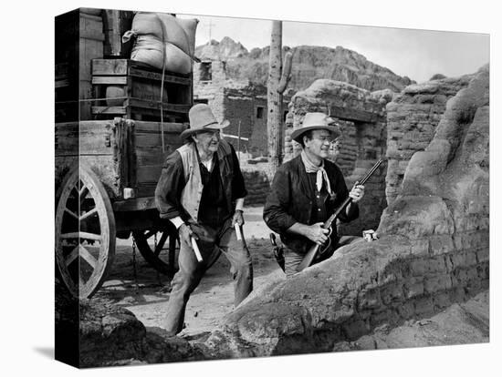 RIO BRAVO, 1959 directed by HOWARD HAWKS John Wayne (b/w photo)-null-Stretched Canvas