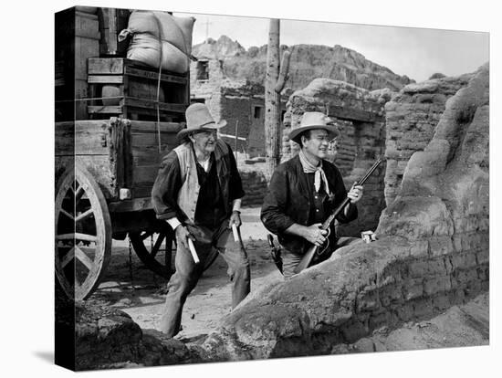 RIO BRAVO, 1959 directed by HOWARD HAWKS John Wayne (b/w photo)-null-Stretched Canvas