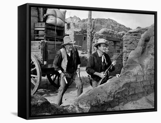 RIO BRAVO, 1959 directed by HOWARD HAWKS John Wayne (b/w photo)-null-Framed Stretched Canvas