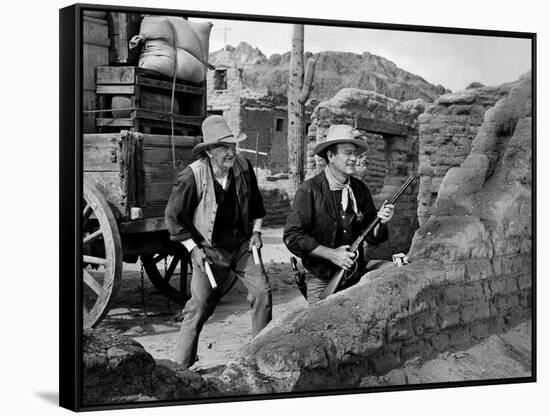 RIO BRAVO, 1959 directed by HOWARD HAWKS John Wayne (b/w photo)-null-Framed Stretched Canvas