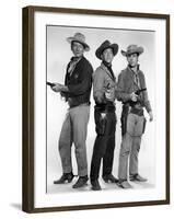 RIO BRAVO, 1959 directed by HOWARD HAWKS John Wayne, Dean Martin and Ricky Nelson (b/w photo)-null-Framed Photo