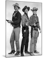 RIO BRAVO, 1959 directed by HOWARD HAWKS John Wayne, Dean Martin and Ricky Nelson (b/w photo)-null-Mounted Photo