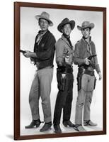 RIO BRAVO, 1959 directed by HOWARD HAWKS John Wayne, Dean Martin and Ricky Nelson (b/w photo)-null-Framed Photo