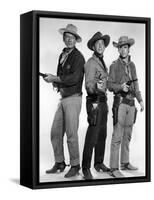 RIO BRAVO, 1959 directed by HOWARD HAWKS John Wayne, Dean Martin and Ricky Nelson (b/w photo)-null-Framed Stretched Canvas