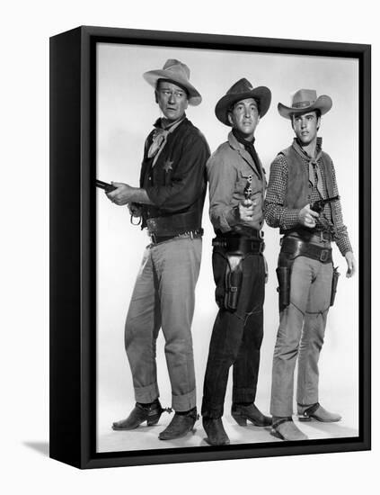 RIO BRAVO, 1959 directed by HOWARD HAWKS John Wayne, Dean Martin and Ricky Nelson (b/w photo)-null-Framed Stretched Canvas