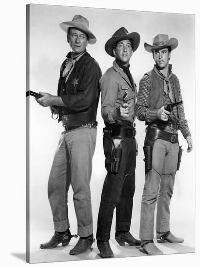 RIO BRAVO, 1959 directed by HOWARD HAWKS John Wayne, Dean Martin and Ricky Nelson (b/w photo)-null-Stretched Canvas