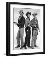 RIO BRAVO, 1959 directed by HOWARD HAWKS John Wayne, Dean Martin and Ricky Nelson (b/w photo)-null-Framed Photo